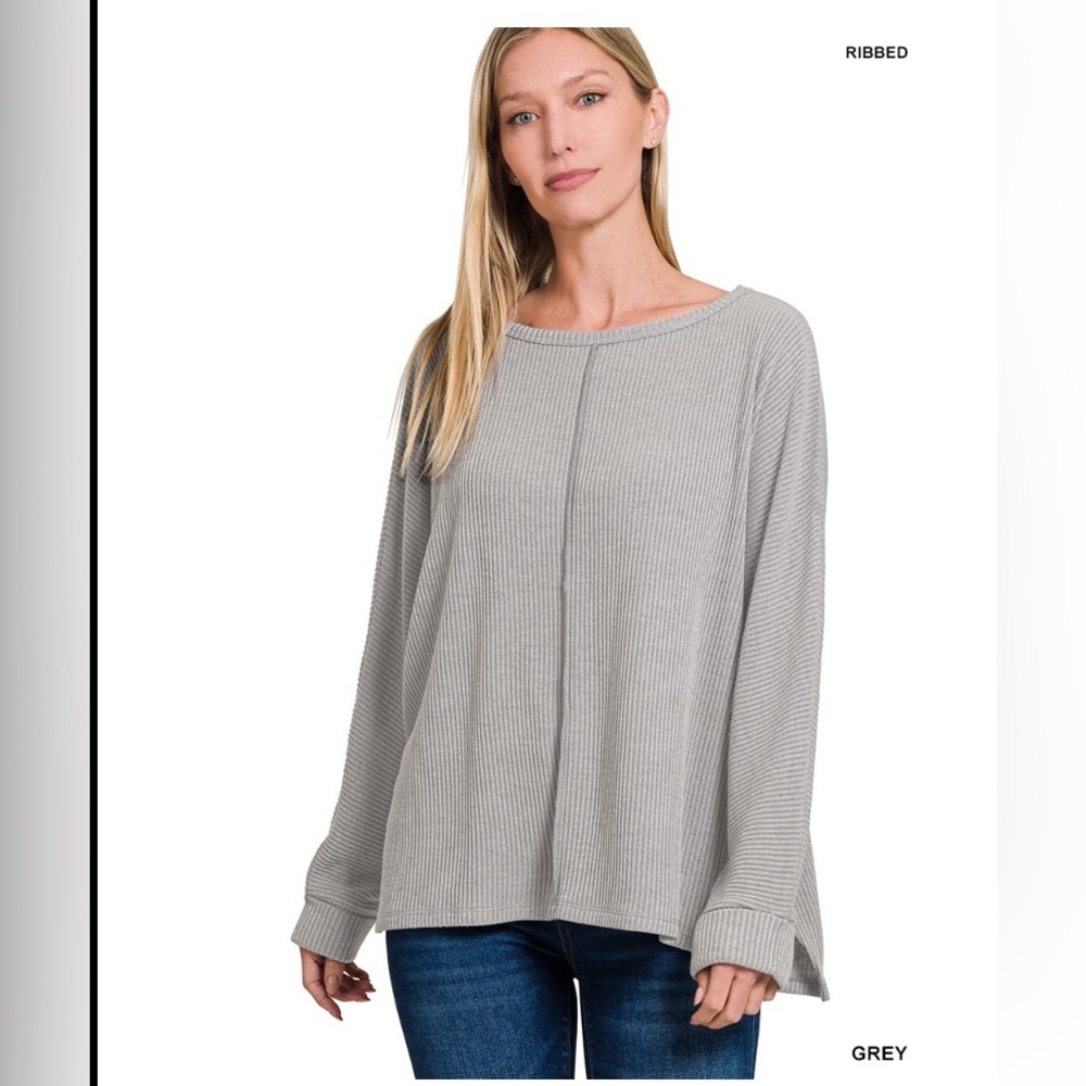 Zenana Outfitters oversized Ribbed Dolman Top - Gray